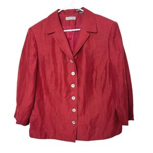 Kate Hill Linen Blend Blazer 20W Red 3/4 Sleeve Career Academia Professional